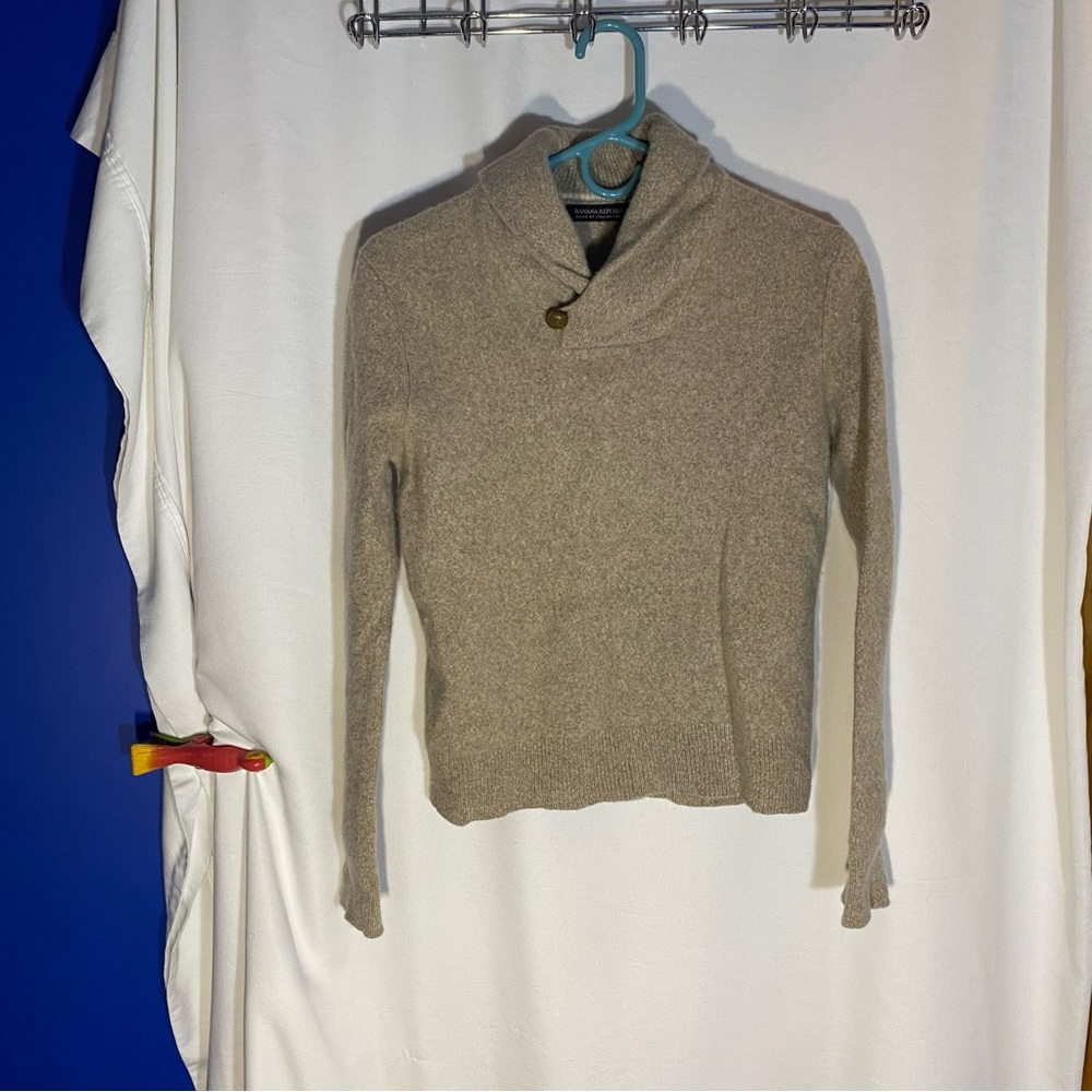 Banana Republic Taupe Cowl Neck Sweater, Italian Extra Fine Merino Wool Sz Small
